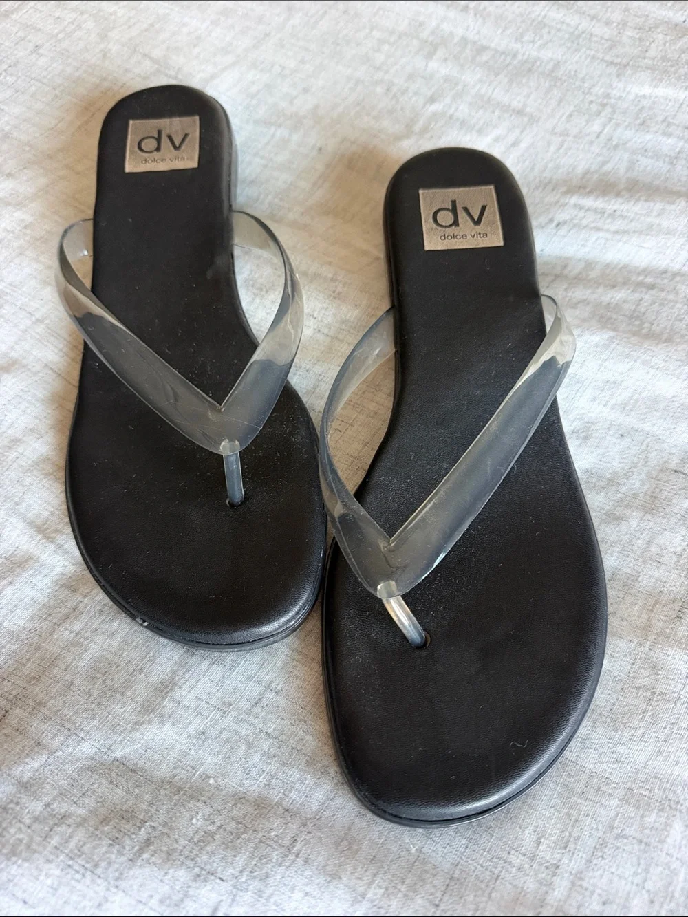 DV by Dolce Vita Black kitten Sandals with Clear Straps - size 8